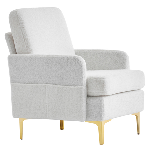 Teddy Velvet Gold Feet Indoor Leisure Chair  Off-White