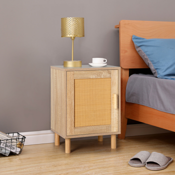 1pc  40*30*55cm  Particleboard Rattan Single Door Bedside Cabinet  Burlywood