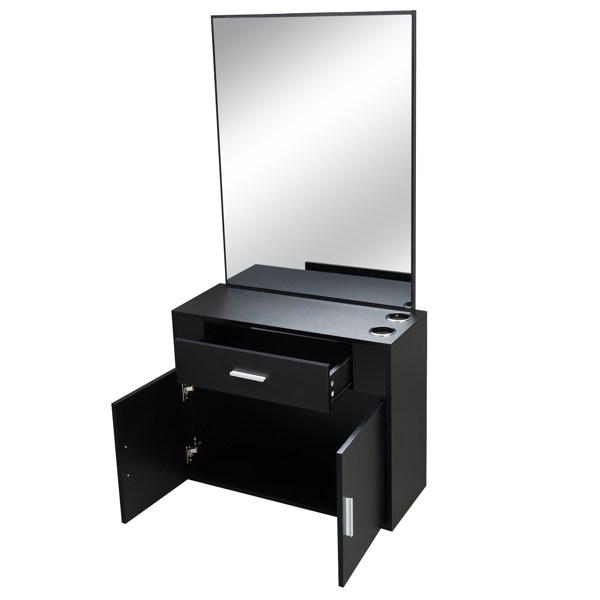 15% E0 chipboard linen top 1 drawer 1 door with mirror Salon cabinet black