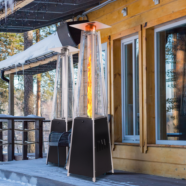 Outdoor Pyramid Patio Heater, 48,000 Btu Patio Heaters with Wheels, Protective Cover, 89.5” Height, Quartz Glass Tube