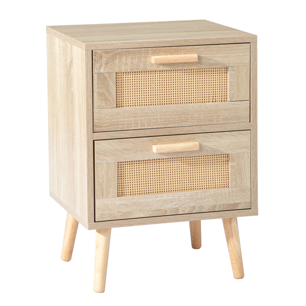 2pcs FCH 40*34*56cm Particleboard Rattan  Double Drawer Bedside Cabinet Burlywood