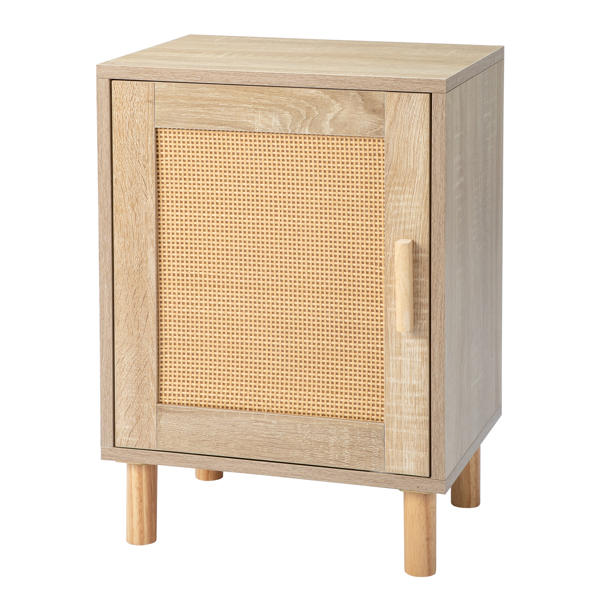 1pc FCH 40*30*55cm  Particleboard Rattan Single Door Bedside Cabinet  Burlywood