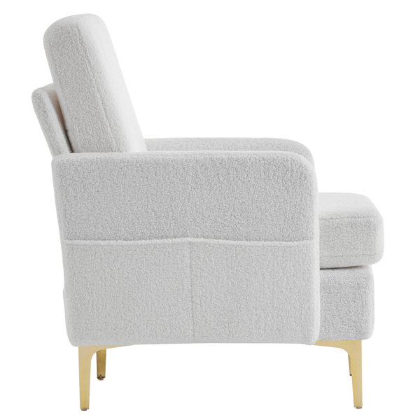 Teddy Velvet Gold Feet Indoor Leisure Chair  Off-White
