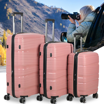 3 Piece Set Travel Luggage Hard shell Suitcase PP material Super light Anti-scratch Luggage set with Spinner Wheels(20/24/28 inch) Rose gold
