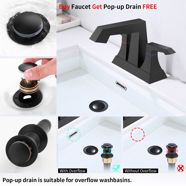 2-Handle Heavy Duty Bathroom Faucet with Drain and Supply Kits, Modern Style Lavatory Deck Mounted Faucet Matte Black 4001-MB