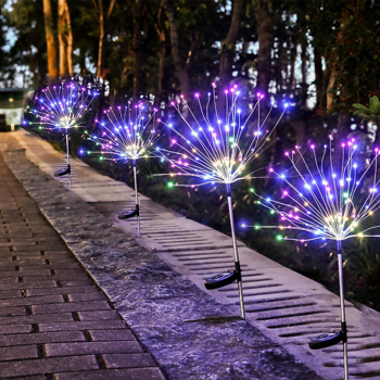 太阳能草坪烟花灯防水装饰地插灯 8模式 彩色 4pcs(周末不发货)（tk,temu下自提）