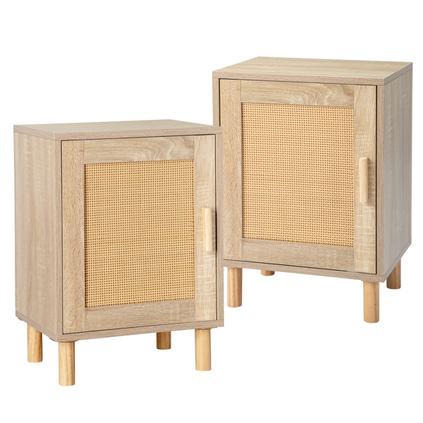 2pcs FCH 40*30*55cm  Particleboard Rattan Single Door Bedside Cabinet Burlywood