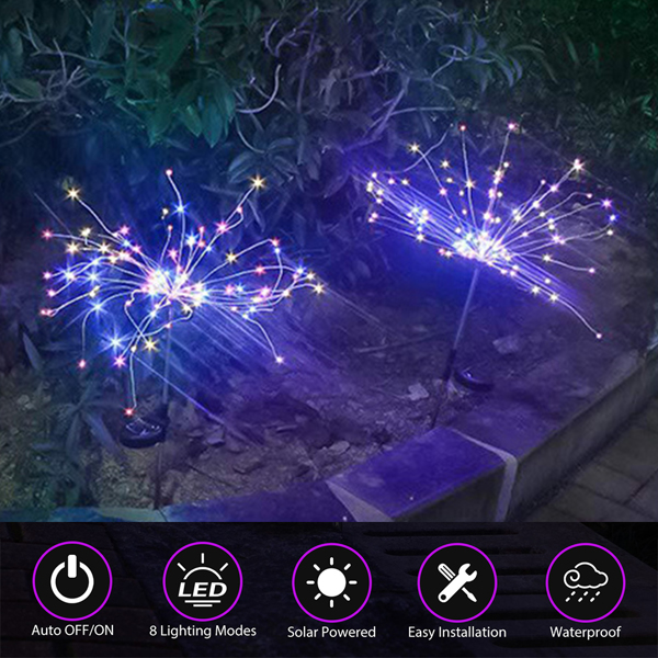 太阳能草坪烟花灯防水装饰地插灯 8模式 彩色 4pcs(周末不发货)（tk,temu下自提）-6