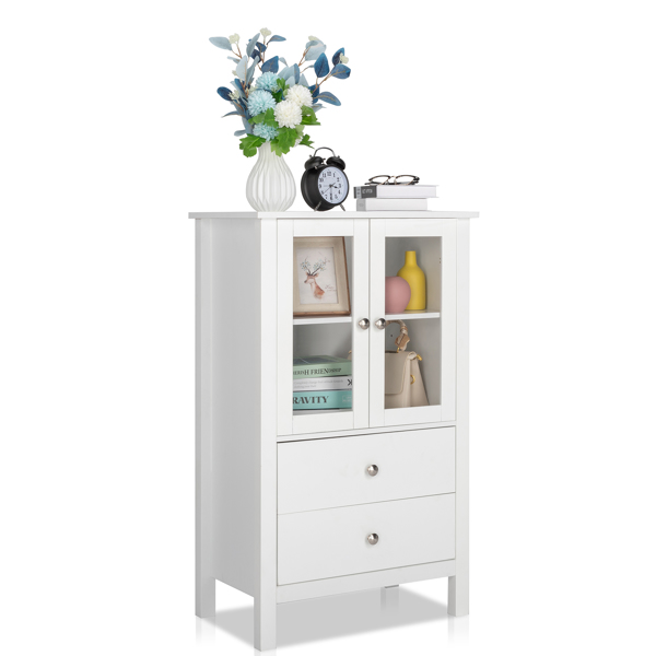FCH Nordic Minimalist MDF Spray Paint Double Doors And Two Drawers Tv Side Cabinet Bathroom Cabinet White