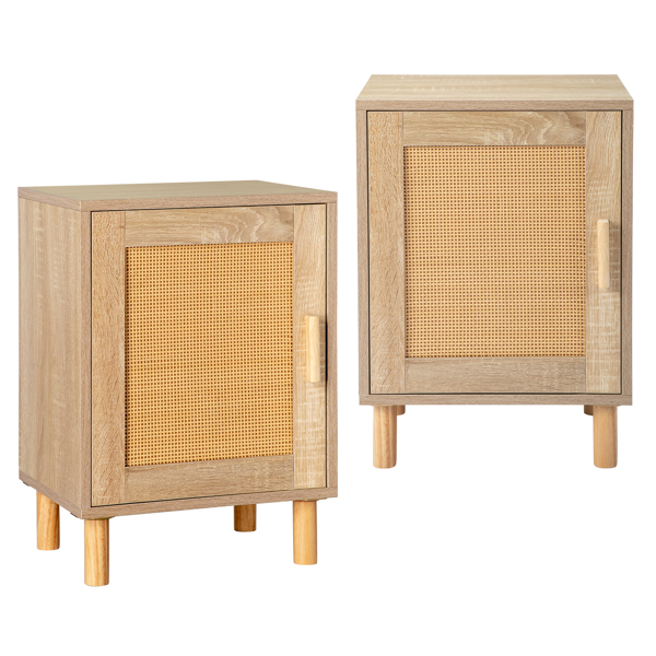 2pcs FCH 40*30*55cm  Particleboard Rattan Single Door Bedside Cabinet Burlywood