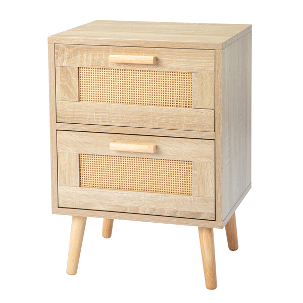 2pcs FCH 40*34*56cm Particleboard Rattan  Double Drawer Bedside Cabinet Burlywood