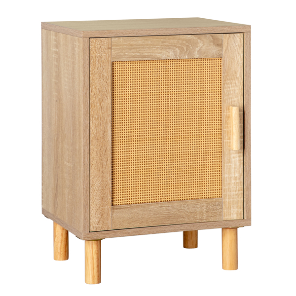 1pc FCH 40*30*55cm  Particleboard Rattan Single Door Bedside Cabinet  Burlywood