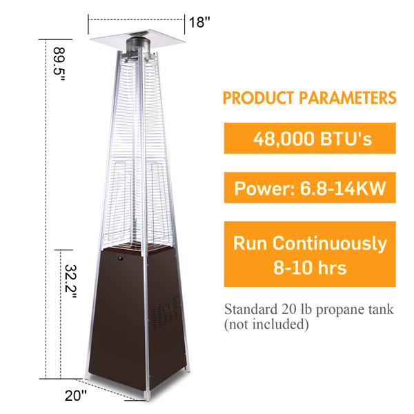 Outdoor Pyramid Patio Heater, 48,000 Btu Patio Heaters with Wheels, Protective Cover, 89.5” Height, Quartz Glass Tube
