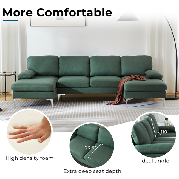 U-Shaped 4-Seat Indoor Modular Sofa Hunter Green