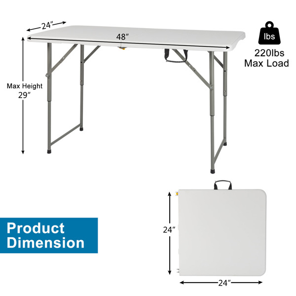 4ft Foldable Lift Patio Plastic Table White