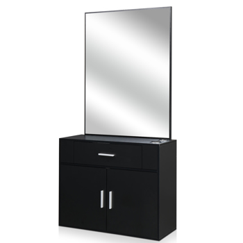15% E0 chipboard linen top 1 drawer 1 door with mirror Salon cabinet black
