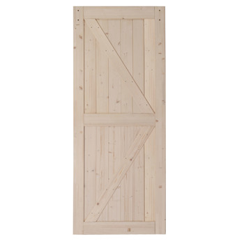 36 in. x 84 in. Unfinished Sliding Barn Door ，K Frame，Solid Spruce Wood，Requires Simple DIY Assembly