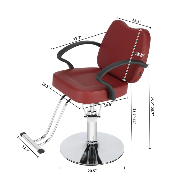 PVC load-bearing 150kg Fireproof Leather Round Iron Base Barber Chair Maroon