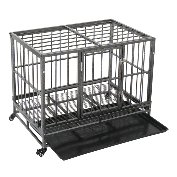 36.5” Heavy Duty Dog Cage Crate Kennel Metal Pet Playpen Portable with Tray Silver 