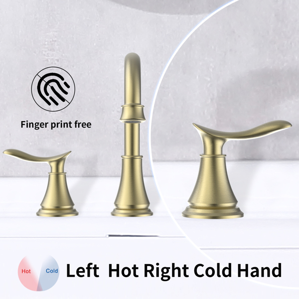 2-Handle 8 inch Widespread Bathroom Sink Faucet Brushed Gold Lavatory Faucet 3 Hole 360° Swivel Spout Vanity Sink Basin Faucets 3007B-NA[Unable to ship on weekends, please place orders with caution]