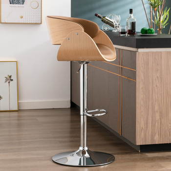 Adjustable/Swivel Bar Stool, PU Leather Ecru Bent wood Bar Chair