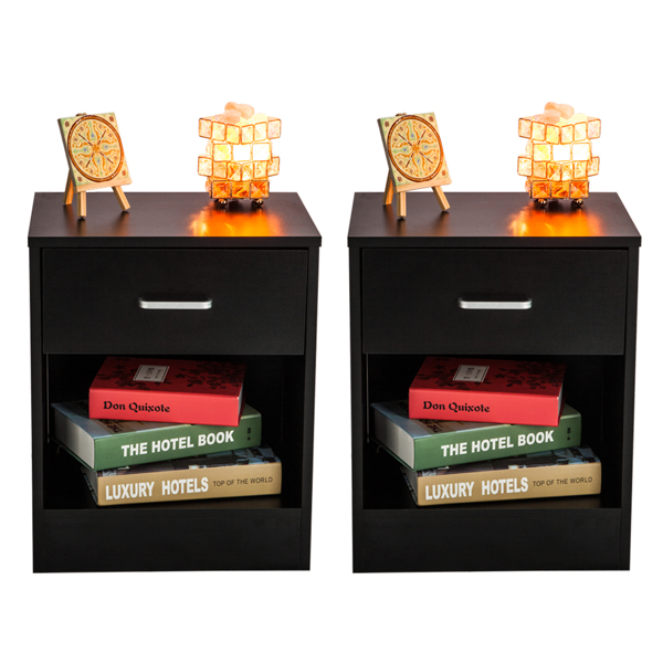 2pcs Night Stands with Drawer Black