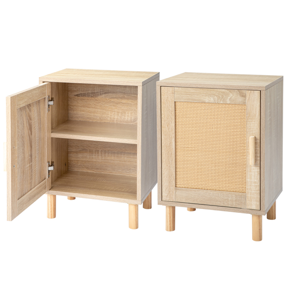 2pcs FCH 40*30*55cm  Particleboard Rattan Single Door Bedside Cabinet Burlywood