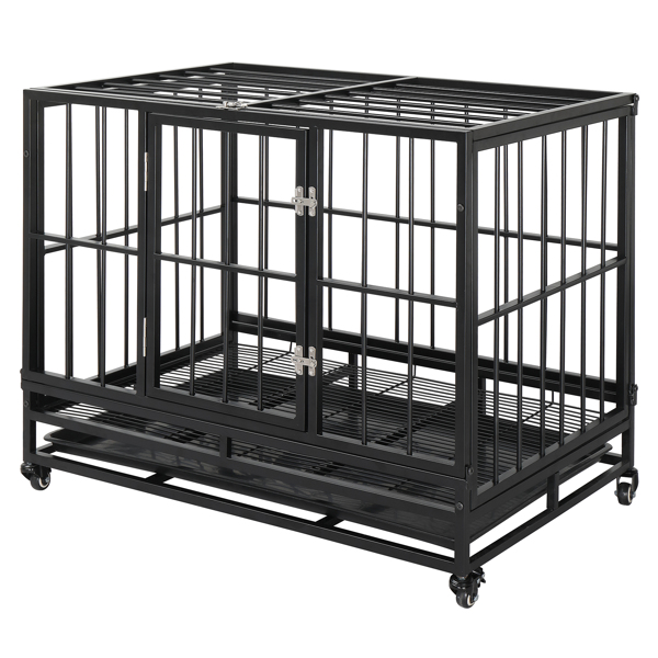 36.5” Heavy Duty Dog Cage Crate Kennel Metal Pet Playpen Portable with Tray Black 