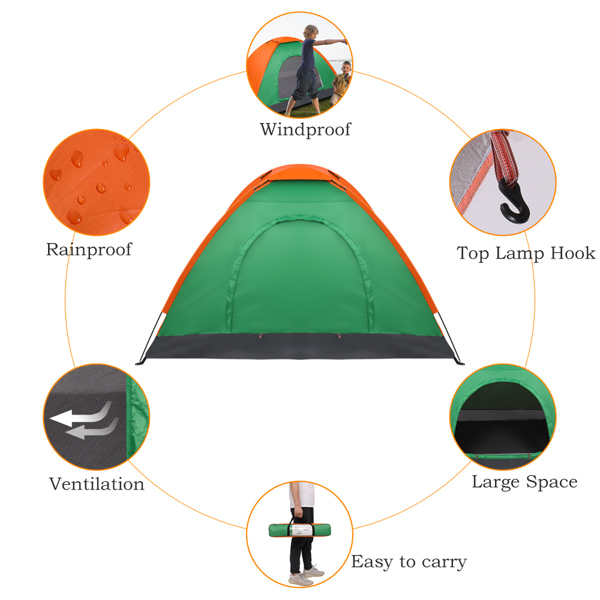 2-Person Waterproof Camping Dome Tent for Outdoor Hiking Survival Orange & Green