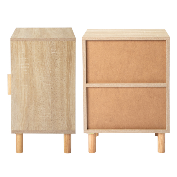 2pcs FCH 40*30*55cm  Particleboard Rattan Single Door Bedside Cabinet Burlywood