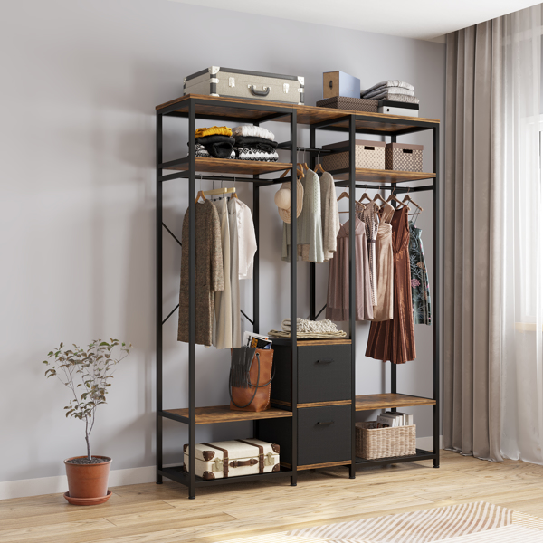 Independent wardrobe manager, clothes rack, multiple storage racks and non-woven drawer, bedroom heavy metal wardrobe storage rack, black