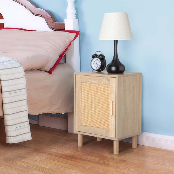 2pcs FCH 40*30*55cm  Particleboard Rattan Single Door Bedside Cabinet Burlywood