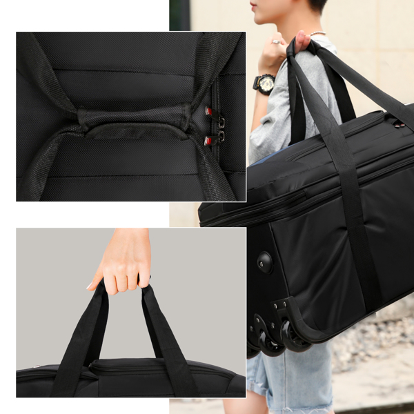 Expandable Waterproof Duffle Bag with Wheel Carry on Luggage Unisex Tote Suitcase Black 