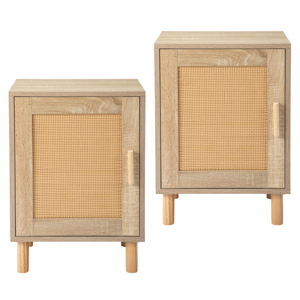 2pcs FCH 40*30*55cm  Particleboard Rattan Single Door Bedside Cabinet Burlywood