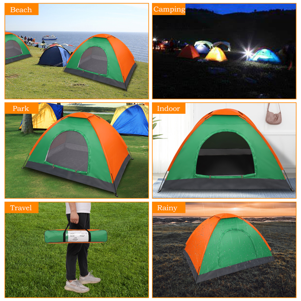 2-Person Waterproof Camping Dome Tent for Outdoor Hiking Survival Orange & Green