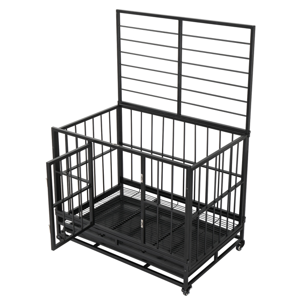 36.5” Heavy Duty Dog Cage Crate Kennel Metal Pet Playpen Portable with Tray Black 