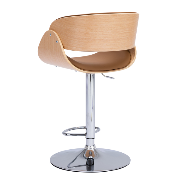 Adjustable/Swivel Bar Stool, PU Leather Ecru Bent wood Bar Chair