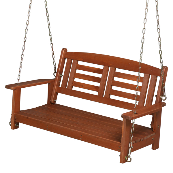 112*53*52cm  500lbs With Chain Double Wooden Swing Reddish Brown