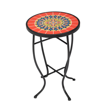 35*35*52cm Glass Plastic Fixed Burnt Red Mandala Mosaic Table