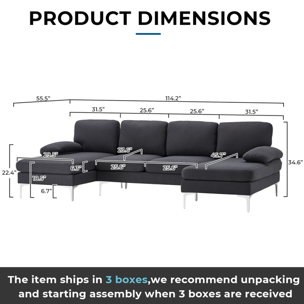 U-Shaped 4-Seat Indoor Modular Sofa Dark Grey