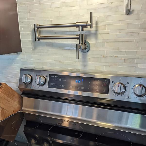 Pot Filler Faucet Wall Mount,Brushed Nickel Finish and Dual Swing Joints Design[Unable to ship on weekends, please place orders with caution]
