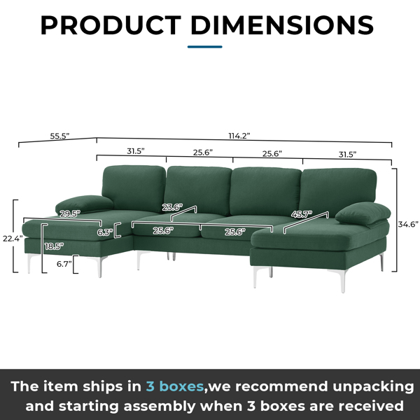 U-Shaped 4-Seat Indoor Modular Sofa Hunter Green