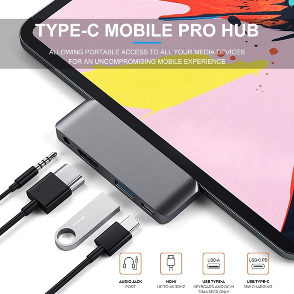 New USB C HUB For iPad Pro Type C Adapter Dongle With 4K HDMI USB-C PD Charger USB 3.0 3.5mm Headphone Audio Jack Docking Station