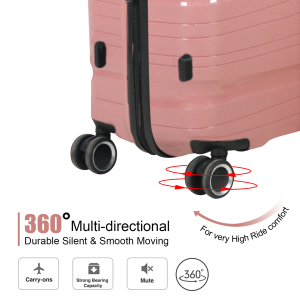 3 Piece Set Travel Luggage Hard shell Suitcase PP material Super light Anti-scratch Luggage set with Spinner Wheels(20/24/28 inch) Rose gold
