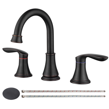 2-Handle 8 inch Widespread Bathroom Sink Faucet ‎Oil-Rubbed Bronze Lavatory Faucet 3 Hole 360° Swivel Spout Vanity Sink Basin Faucets with Pop Up Drain Assembly and cUPC Water Supply Hoses