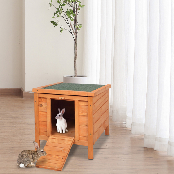 20" Wooden Waterproof Rabbit Hutch Pet Bunny Small Animal House Habitat Natural Wood Color