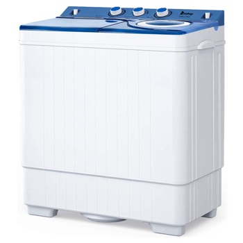 Twin Tub with Built-in Drain Pump XPB65-2288S 26Lbs Semi-automatic Twin Tube Washing Machine for Apartment, Dorms, RVs, Camping and More, White&Blue US Standard