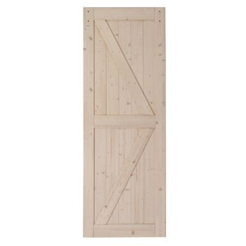 30 in. x 84 in. Unfinished Sliding Barn Door ，K Frame，Solid Spruce Wood，Requires Simple DIY Assembly