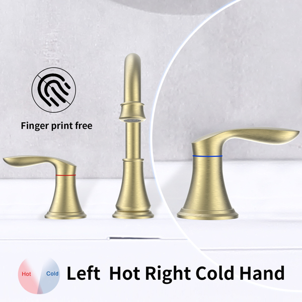 2-Handle 8 inch Widespread Bathroom Sink Faucet Brushed Gold Lavatory Faucet 3 Hole 360° Swivel Spout Vanity Sink Basin Faucets 3008B-NA[Unable to ship on weekends, please place orders with caution]
