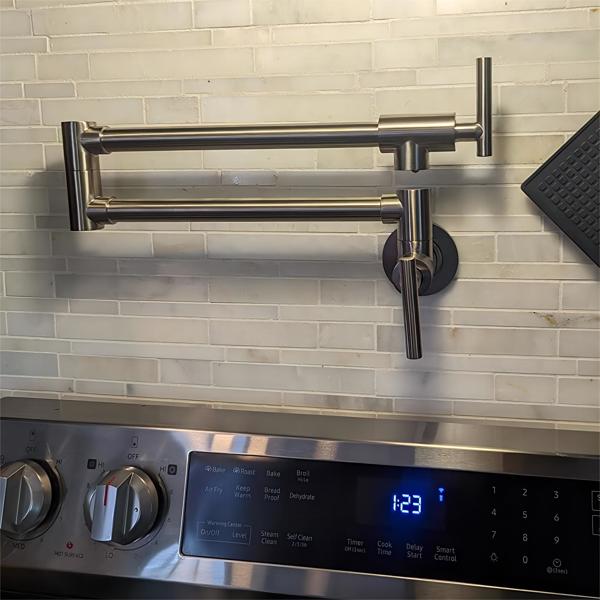 Pot Filler Faucet Wall Mount,Brushed Nickel Finish and Dual Swing Joints Design[Unable to ship on weekends, please place orders with caution]